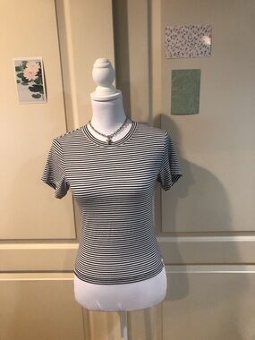 rag & bone Black and White Striped Short Sleeve Crew Tee
